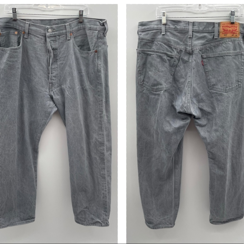 Levis 501 grey button fly straight leg denim jean